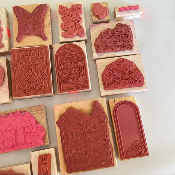PSX Stampin Up Rubber Wood Mount Victorian House Lot Floral Stained Glass - Picture 10 of 12